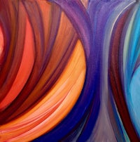 an abstract painting of a colorful tree