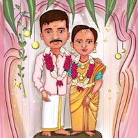 a cartoon of a man and woman dressed in traditional indian attire