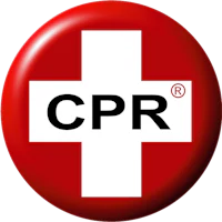 a red button with the word cpr on it