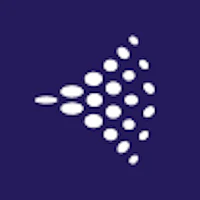a white logo with dots on a purple background