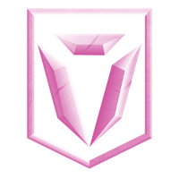 a pink shield logo on a black background
