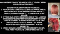 color services scheduled at least a week before the desired date