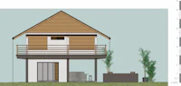 a drawing of a small house with a balcony