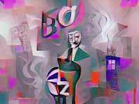 an abstract painting of a man in a suit