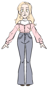 a cartoon of a girl in jeans and a pink shirt