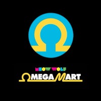 the logo for megamart on a black background