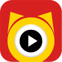 a red and yellow icon with a cat in the center