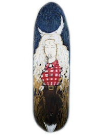 a skateboard with an image of a woman with long hair