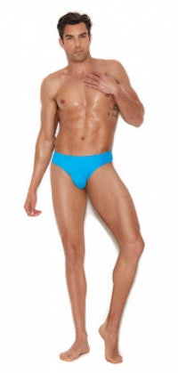 a man in a blue bikini posing for the camera