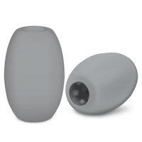a pair of grey plastic beads with holes in them