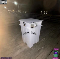a white trash can with the words white trash on it