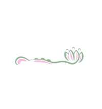 a pink and green lotus flower logo on a white background