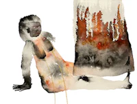 a watercolor painting of a monkey sitting on a blanket