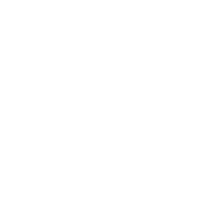 a white logo with a black background