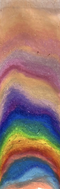 a painting of a rainbow on a brown background