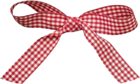 a red and white gingham bow on a black background