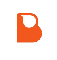 an orange letter b logo on a white background