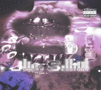 the cover of a purple album with an image of a skull