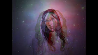 a woman's face with stars in the background
