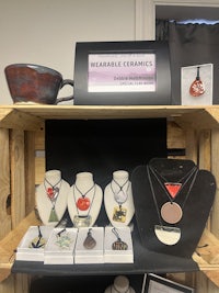a display of various items in a wooden crate
