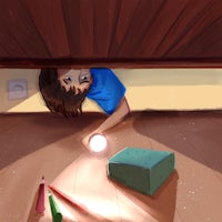 a drawing of a child under a box