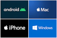 the logos of apple, android, windows and mac