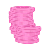 a stack of pink coins on a black background