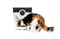 a cat drinking from a cat litter dispenser