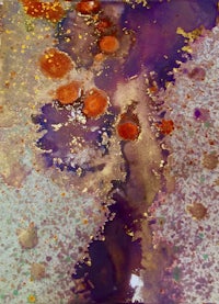 a painting with purple and gold paint on it