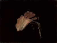 a painting of a person holding a hand in the dark