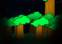 a cartoon drawing of a forest at night