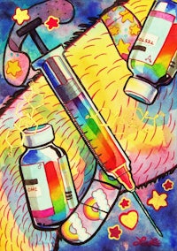 a painting of a syringe and a syringe