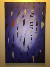 an abstract painting with red, blue, and yellow lines
