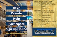 a flyer with the words rsvp donate help participate sign up online