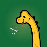 a cartoon giraffe on a green background with the word yum