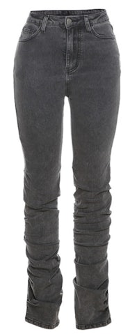a pair of women's jeans with a ruched waist