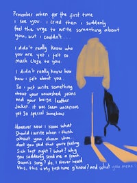 a drawing of a man with a backpack on a blue background