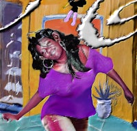 a painting of a woman in a purple shirt
