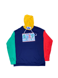 a hoodie with a colorful design on it