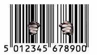 a barcode with a hand reaching out of it
