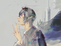a drawing of a man with his hands up in the air