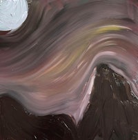 a painting of a mountain with a full moon in the sky