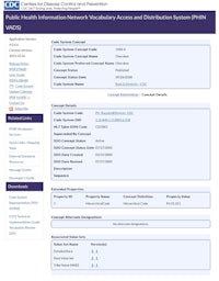 a screen shot of the nhs international vocabulary and access system