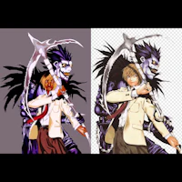 two images of anime characters holding a scythe