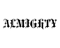 a black and white image of the word almighty