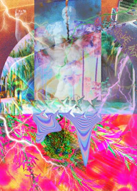 a painting of a tree with a rainbow in the background