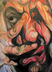 a painting of a man with his face covered in paint
