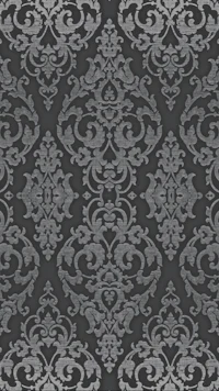 a gray and silver damask pattern on a black background