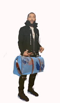 a man holding a duffel bag