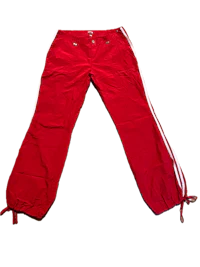 a pair of red pants with white stripes